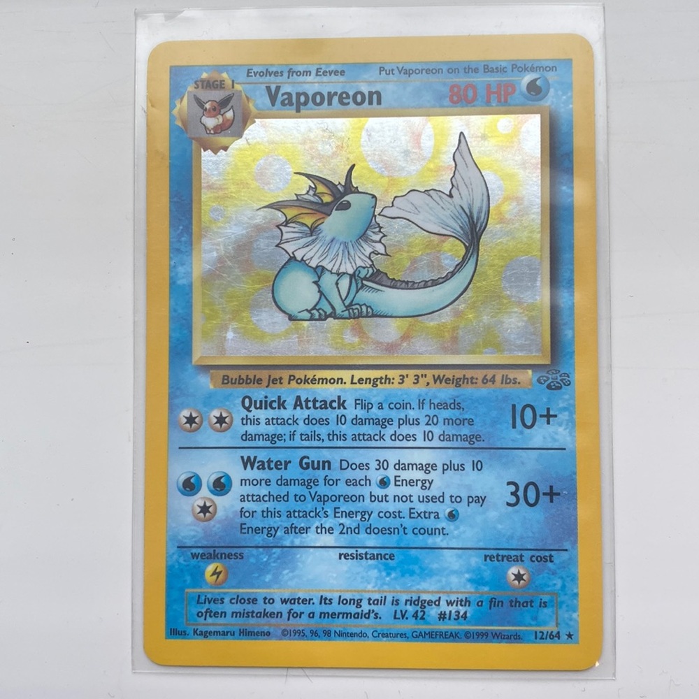Vintage Vaporeon Holo Pokémon Card 12/64